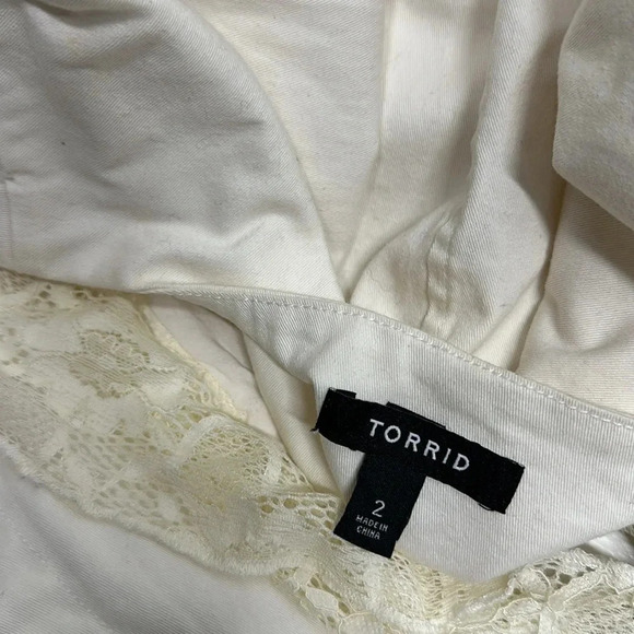 Torrid Twill Lace Peplum Button Jacket Coat Ivory Cream Plus Size 2X - Picture 10 of 11